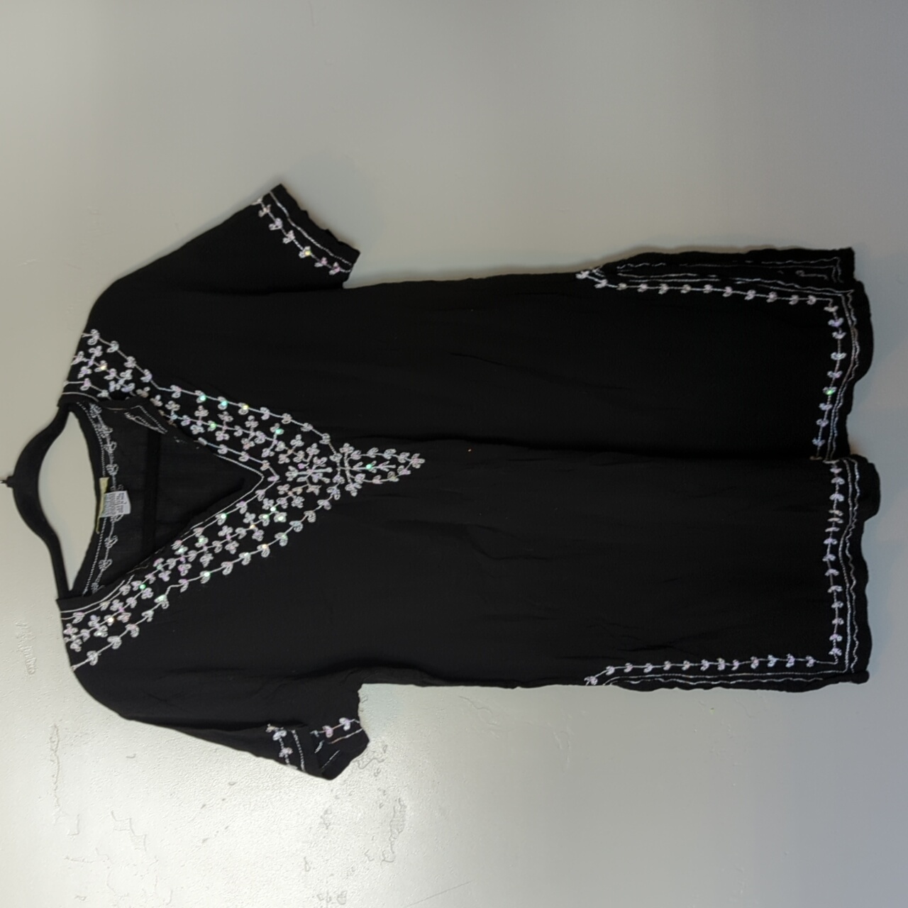Pineapple Cove Black Embroidered Sequin Knee Length Beach Dress L
